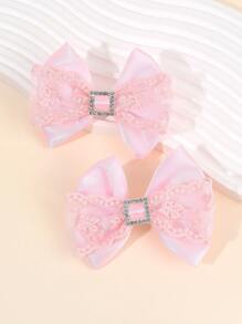 2 piezas Clips para el cabello con decoración de diamantes y lazo para niñas, clips de lazo de cinta de gróngrain y encaje para mujer, elegantes pinzas tipo cocodrilo para accesorios diarios para el cabello