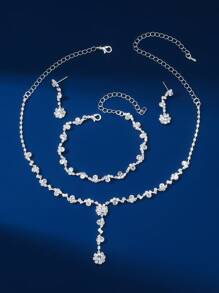 3pcs/Set Fashionable Simple Jewelry Set, Rhinestone Necklace, Earrings, Bracelet For Women