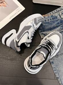 女士时尚百搭厚底运动鞋，厚底，网眼鞋面，透气休闲运动跑步鞋 - 銀色 - 查看 5