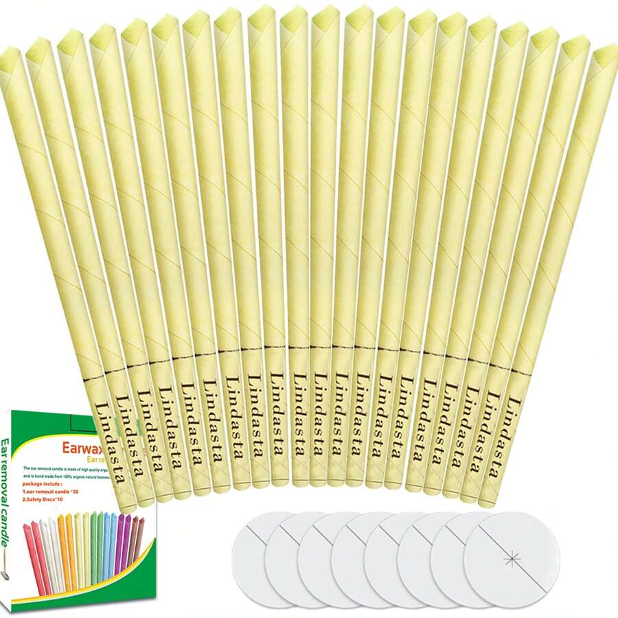 Sumwitum 20 PCS Ear Candles,Hopi Ear Candles Natural Beeswax Canding Cones Ear Wax Remover Candles 100%  Cylinders Fragrance Hollow Cone Candles With(8 Colours)+10 Protective Disks - Yellow - View 1