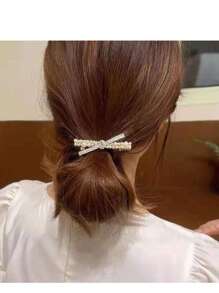 1pc Cross Pearl Hair Clip, Luxury Bow Hair Clip, New Model Crossed Pearl Side Bangs Clip, Sweet Girl Hair Accessories
