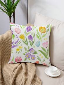 1pc/4pcs Spring Easter Rabbit Flower Egg Letter Polyester Printed Pillow Cover, 45x45cm, Room Decor, Bedroom Decor, Sofa Decor (Without Pillow Insert) - Multicolor - View 10