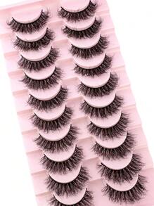 HBZGTLAD 10pcs/Pack Natural Full Wispy Cat Eye Lash Extensions, 5D Fluffy Long Thick False Eyelashes, Soft Criss-Cross Fiber Lashes, Natural Lash Enhancer For Makeup