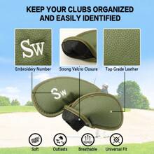 FINGER TEN 12 Pcs Golf Iron Covers Set - Synthetic Leather Golf Iron Head Covers For Clubs Fit Most Brands - Green - View 3