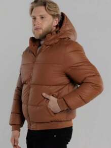 Puffer Jacket Men's Coat PU Leather Gominho Winter - Camel - View 2