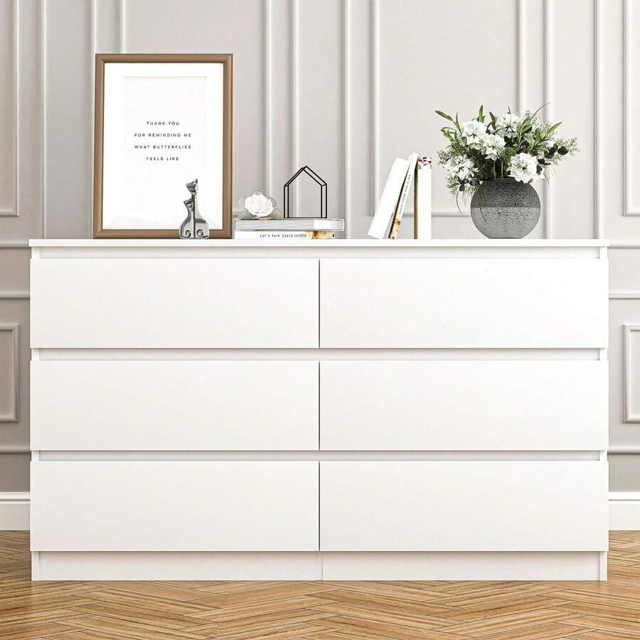 6 Drawer Dresser For Bedroom, Wide Storage Cabinet, Chest Of Drawers & Dresser, For Living Room, Bedroom, TV Room, Entryway Furniture - 白色 - 查看 1