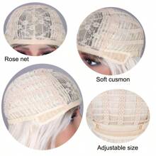 Natural Long Straight Hair Wig For Women With Bang Blonde Wig Heat Resistance Synthetic Hair Wig Hairpiece With Elastic Nylon Hair Net For Cosplay Party Daily Use