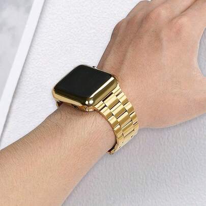 2pcs Stainless Steel Metallic Apple Watch Band, Easy To Disassemble And Adjust, Compatible With Apple Watch Series 10 9 8 7 6 5 4 3 2 1, 38mm 40mm 41mm 42mm 44mm 45mm 46mm 49mm, With TPU Protective Case And Screen Protector, For Men And Women