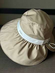 1 pièce Chapeau de seau en polyester de couleur unie avec protection anti-UV, imprimé de lettres, convenant pour le printemps et l'été