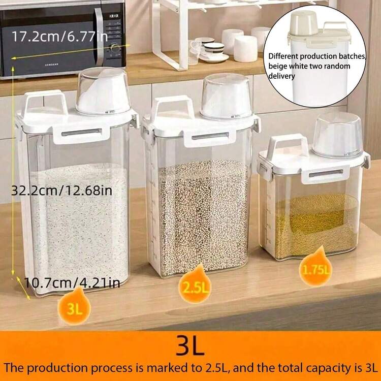 Household Multi-Grain Storage Container, Kitchen Rice Canister With Scoop, Kitchen Storage Utensils, Organizer, Room Decoration, Suitable For Kitchen, Restaurant, Party, Camping, Gathering, Gift For Friends, Family Gift - White - View 1