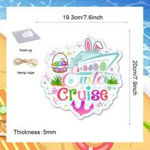 1 件木制标牌、复活节兔子和彩蛋装饰、可爱彩绘风格、复活节派对装饰用品 - 白色 - 查看 5