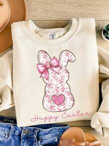 Happy Easter Blue Floral Chinoiserie Bunny, Pink Toile Easter Rabbit DIY Iron-On Heat Transfer Sticker Decal Patch, Suitable For T-Shirts, Sweatshirts, Fabric, Bags And Clothing Decoration, Happy Easter Holiday Party Decor - Pink - View 5
