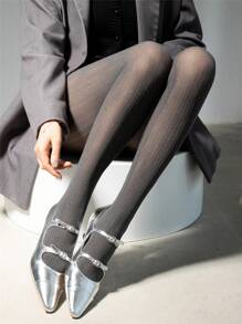 1pc Women High-End Vintage Metallic Thread Vertical Striped Shaping Pantyhose, Sexy & Fashionable