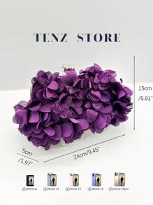 Elegant Purple Floral Petal Satin Evening Clutch Bag – Double Chain Design, Handheld & Crossbody, Perfect For Prom, Weddings, Parties, Cocktail Events, Graduation, And Formal Occasions