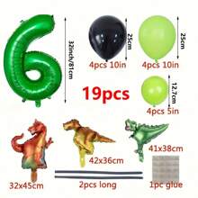 Dinosaur Party Balloon Set - 19 Foil Dinosaurs And Number Balloons, No Electricity Required, Graduation Season, Birthday And Theme Party Event Decoration Supplies - Multicolor - View 2