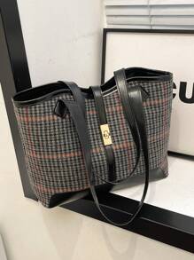 Contrast Binding Shoulder Tote Bag Casual Double Handle For Work School Bag For Graduate, Teen Girls, Freshman, Sophomore, Junior & Senior In College, University & High School, Perfect For Outdoors ,Travel & Back To School