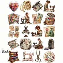 1 opakowanie naklejek dekoracyjnych Vintage Sewing Girl, naklejki do scrapbookingu do pamiętnika, albumu, zdjęcia, projektu szkolnego DIY - Czarne - Zobacz 2
