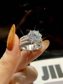 1 pièce Bague de fiançailles et alliance en argent sterling S925 pour femmes, avec un design rond de 5 carats à 6 griffes en moissanite de couleur D. Cadeau de luxe, bijoux de mariée