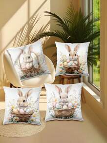 4 件套可爱复活节兔子和鸡蛋篮印花枕套，简约装饰靠垫套，适用于沙发、卧室、客厅、节日礼物，不含枕头，印花位置随机 - 彩色 - 查看 5