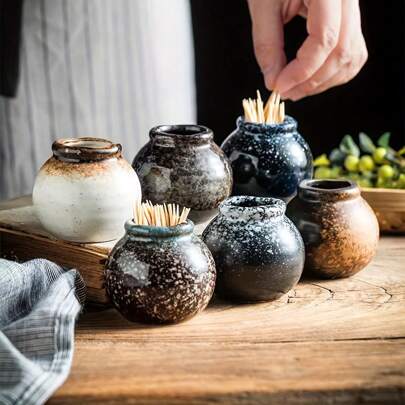 1pc/3pcs/6pcs Ceramic Toothpick Holder, Creative Retro Toothpick Jar, Dry Ice Fragrance Bottle For Commercial Hotel Restaurant Decoration