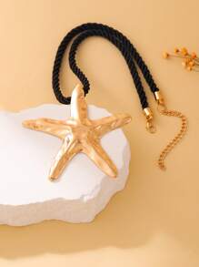 1pc Stylish Exaggerated Beach Resort Starfish Detail Necklace, Color Rope Pendant Necklace, Fashion Accessory For Women, Suitable For Beach, Party, And Daily Wear