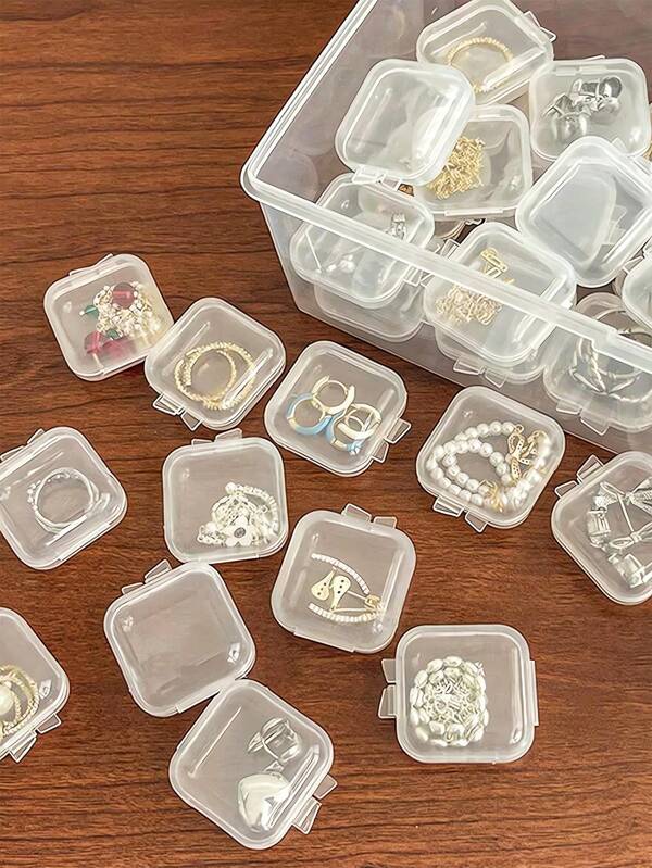 1 pieza/5 piezas/10 piezas/20 piezas/1 set Caja de joyería transparente, caja de almacenamiento de joyas transparente mini multifuncional portátil, organizador de joyas, bolsa de almacenamiento de joyas, accesorios de joyas para anillos, aretes, collares, pulseras, regalo de cumpleaños, regalo para maestros, regalo para mamá, regalo para mujeres, niñas, estudiantes, accesorios de viaje, artículos esenciales de viaje, accesorios esenciales de crucero, organizador de dijes de uñas, accesorios de viaje, equipo de aventura al aire libre