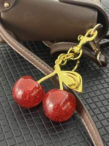 1pc Cherry Fruit Bag Charm, Creative Key Chain, Handbag Pendant Decoration Gift For Women, Car Accessories