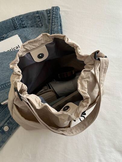 Simple Bucket Crossbody Bag, Adjustable Shoulder Strap, Drawstring Closure, Solid Color, Daytime Casual Shoulder Bag, Daytime Travel, School Commuting, For Men And Women (Pendant Not Included)