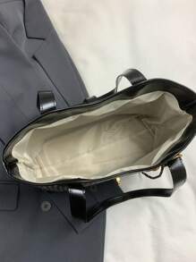 Contrast Binding Shoulder Tote Bag Casual Double Handle For Work School Bag For Graduate, Teen Girls, Freshman, Sophomore, Junior & Senior In College, University & High School, Perfect For Outdoors ,Travel & Back To School