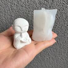 1 件装可爱和尚香插硅胶模具 DIY 香座石膏树脂混凝土模具家居装饰 - 白色 - 查看 4