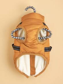 1pc Dog Harness Vest With Leash, Waterproof Cotton Padded Warm Clothing For Winter - Orange - View 4