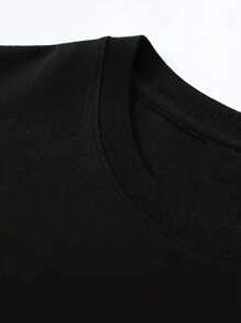 Summer Tops Oversized T Shirt Women Graphic Tees Women Solid Color Casual Women's Printed Round Neck Large Size T-Shirt, Suitable For Home, Sports And Shopping, Soft And Comfortable, Suitable For Spring And Summer Wear, Women's Tops, Women's Gifts, Carnival Gifts - 黑色 - 查看 3