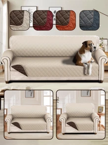 Funda de Sofá Reversible para 1,2,3 Cojín Funda de Sofá para Perros Resistente al Agua Funda Protectora de Muebles con Espuma Palos Correas Elásticas para Mascota Gato. - Beis - Ver 1