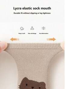 5 Pairs Baby & Toddler Animal Pattern Socks, Non-Slip Dots, Knitted Fabric, Cute Cartoon House Socks