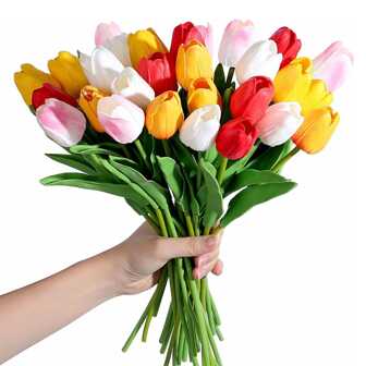 15pcs Mixed Artificial Tulips, Light Pink And White, Suitable For Outdoor Garden Decor, Indoor And Outdoor Decoration, Vase Decor, Fake Plants, All Season Decor, Room Decor, Home Decor Floral, Home Indoor Outdoor Garden Window Sill Porch Potted Plants, Wedding Event Party Decor, Birthday Party Supplies, Valentine's Day Gift, Birthday Graduation Gift, Mother's Day Gift, Father's Day Gift, Boho Style Decor, Home Decor Floral Bouquet DIY Accessories