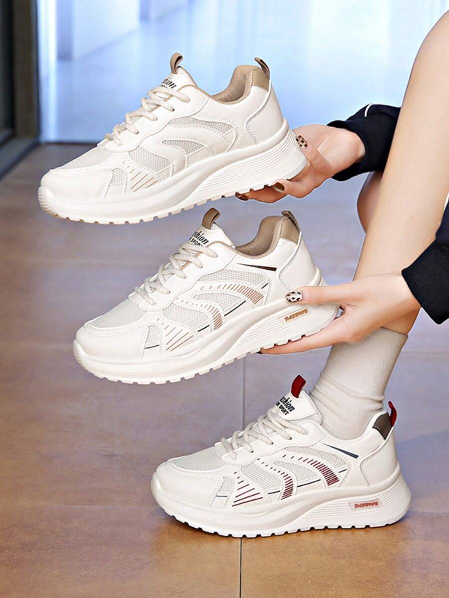 1 para damskich tenisówek z siateczki, wersja koreańska, stylowe grube trampki, wiosna 2025 nowe oddychające buty sportowe na platformie dla studentów