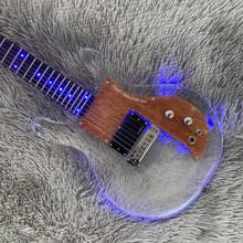 Factory Brand New 6 Strings Crystal Dan ArmStrong Electric Guitar LED Blue Lights Transparent Acrylic Body Blank Headstock 24 Frets Rosewood Fingerboard Pickguard Chrome Hardware H Pickup Clear Lucite Quick Delivery