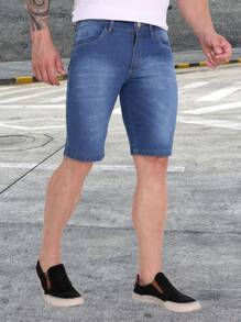 Bermuda Jeans Shorts Color Dark Black Medium Light Men's High Quality With Elastane Sport Factory Store - 中等水洗藍 - 查看 2