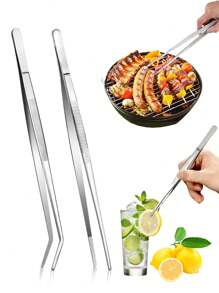 1个/2个/4个装不锈钢镊子，不锈钢长柄厨房镊子，不锈钢食品镊子，自助餐夹鱼骨镊子，烹饪夹厨房食品镊子 - 銀色 - 查看 1