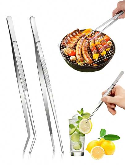 1个/2个/4个装不锈钢镊子，不锈钢长柄厨房镊子，不锈钢食品镊子，自助餐夹鱼骨镊子，烹饪夹厨房食品镊子