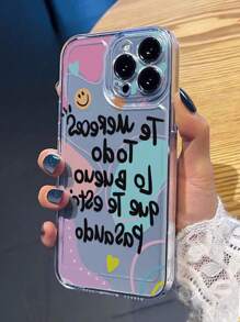 Funda de teléfono transparente, delgada y a prueba de golpes con estampado artístico de rostro sonriente y patrón de letras, compatible con modelos de 16/16 Pro Max/XR/7/8, 15 Pro Max/12 Pro Max/13 Pro Max/14 Pro Max, 13/14/11/12 y modelos de teléfono Redmi, resistente al agua y a los arañazos