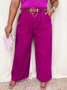 Women's Plus Size Pants With Belt Tailored Formal Pantaloons - Rose Red - View 1