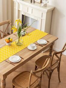 1 szt. Bohemian Yellow Rectangular Table Runner, Geometryczny wzór, Wiosna/Lato Dekoracyjny obrus na bufet, szafka na buty, Odporny na kurz i plamy, Nadaje się do domu, kuchni, jadalni, posiłków, pikników, grilli, kempingu, na zewnątrz, świąt, imprez, codziennego wystroju domu