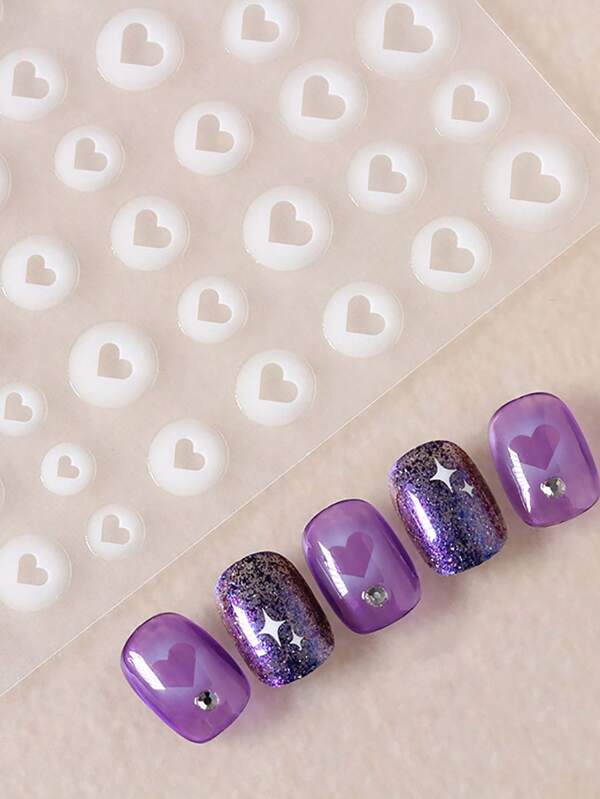1sheet Translucent Heart Nail Sticker 3D Nail Art Decorations Press On Nails Decals Manicure Accessories Nail Stickers DIY