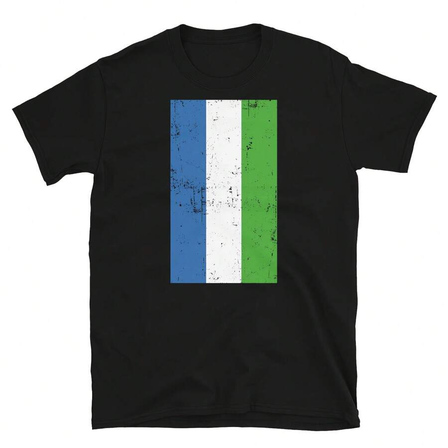 Sierra Leone Africa Freetown Distressed Flag Short-Sleeve Unisex T-Shirt - 黑色 - 查看 1