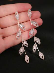 1 Pair Cute Leaf CZ Zirconia Women Dangle Earrings For Bridal Wedding Jewelry Gift For Lover Wife Engagement Anniversary