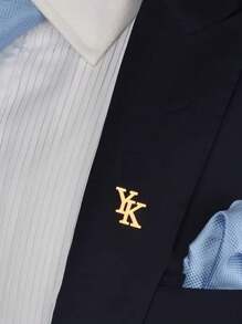 1PC Custom Double Letter Pin, Stainless Steel Initial Sound Pin, Personalized Couple Pin, Men's Suit Lapel Pin, Minimalist Men's Jewelry. - Multicolor - View 2