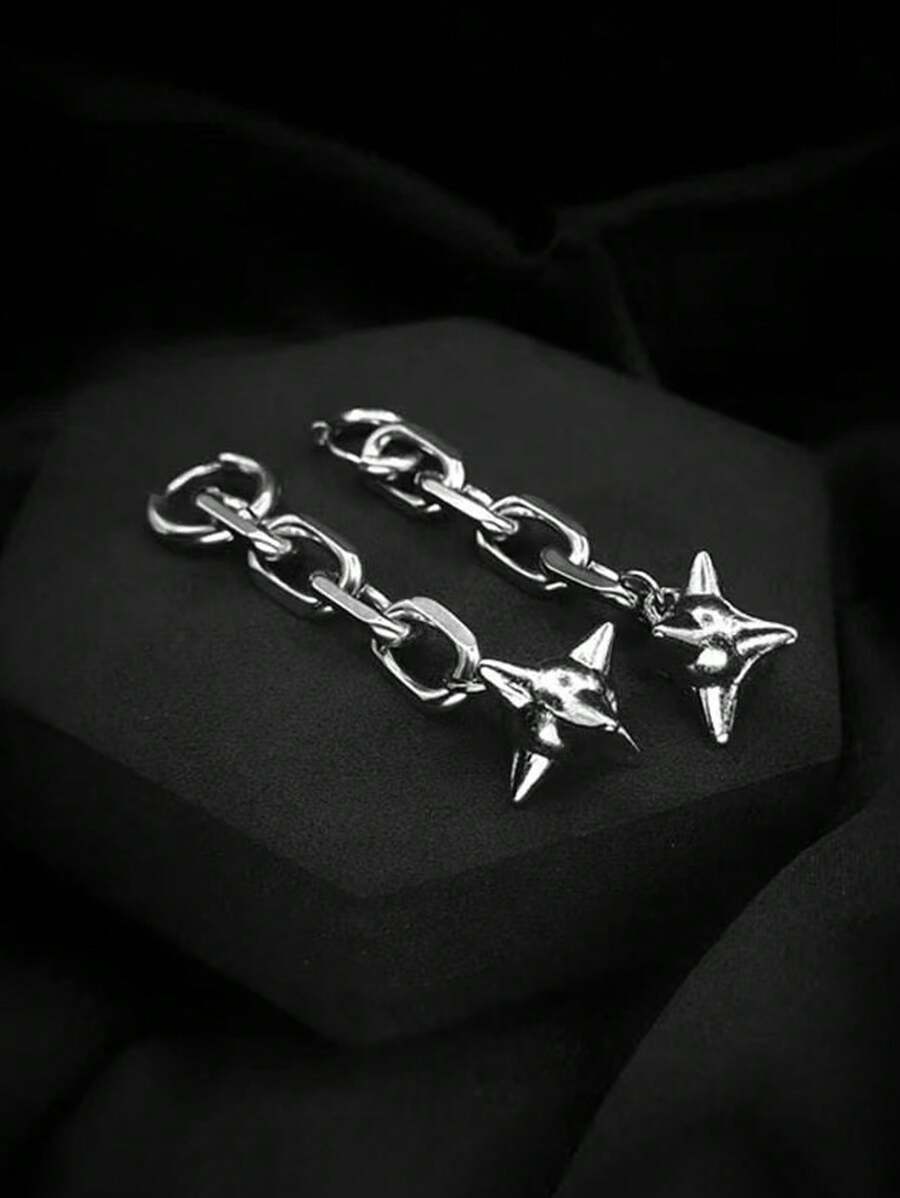 1 par de pendientes con caída de bolas de cadena de acero inoxidable, joyería unisex de estilo punk gótico