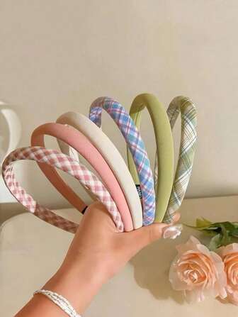 6pcs Ladies' Headband Colorful Plaid Small Headband Female 2025 New Style Girl All-Match Outdoor Hairpin Summer High-Grade Pressure Hair Bundling Headband,Hairband,Hair Hoop Headbands ,Makeup Headband Hair Accessories