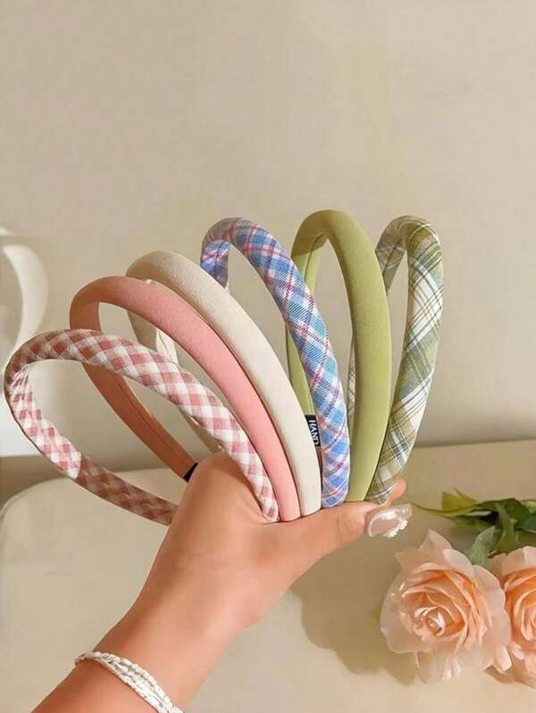 6pcs Ladies' Headband Colorful Plaid Small Headband Female 2025 New Style Girl All-Match Outdoor Hairpin Summer High-Grade Pressure Hair Bundling Headband,Hairband,Hair Hoop Headbands